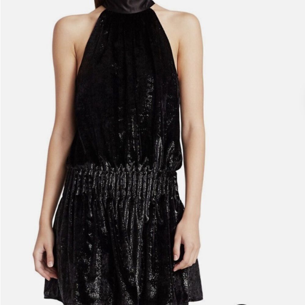 Ramy Brook Womens Paige Black Velvet Drop Waist Party Halter Dress NWT